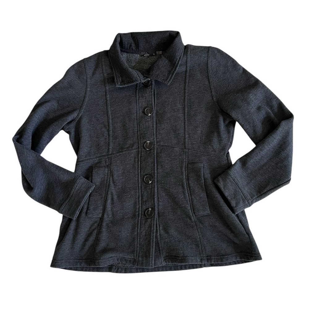 Charcoal Gray prAna button close fleece jacket, size XL